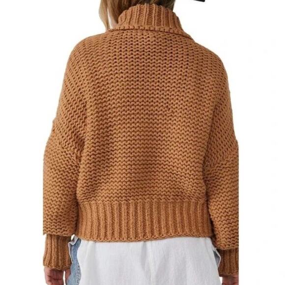 Free People My Only Sunshine Sweater Size M Camel Tan Oversize Chunky Mock Boho - Picture 6 of 14